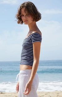 John Galt Blue Striped Mayson Off-The-Shoulder Top