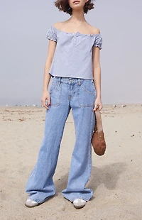 John Galt Blue & White Gingham Clarisse Off-The-Shoulder Top