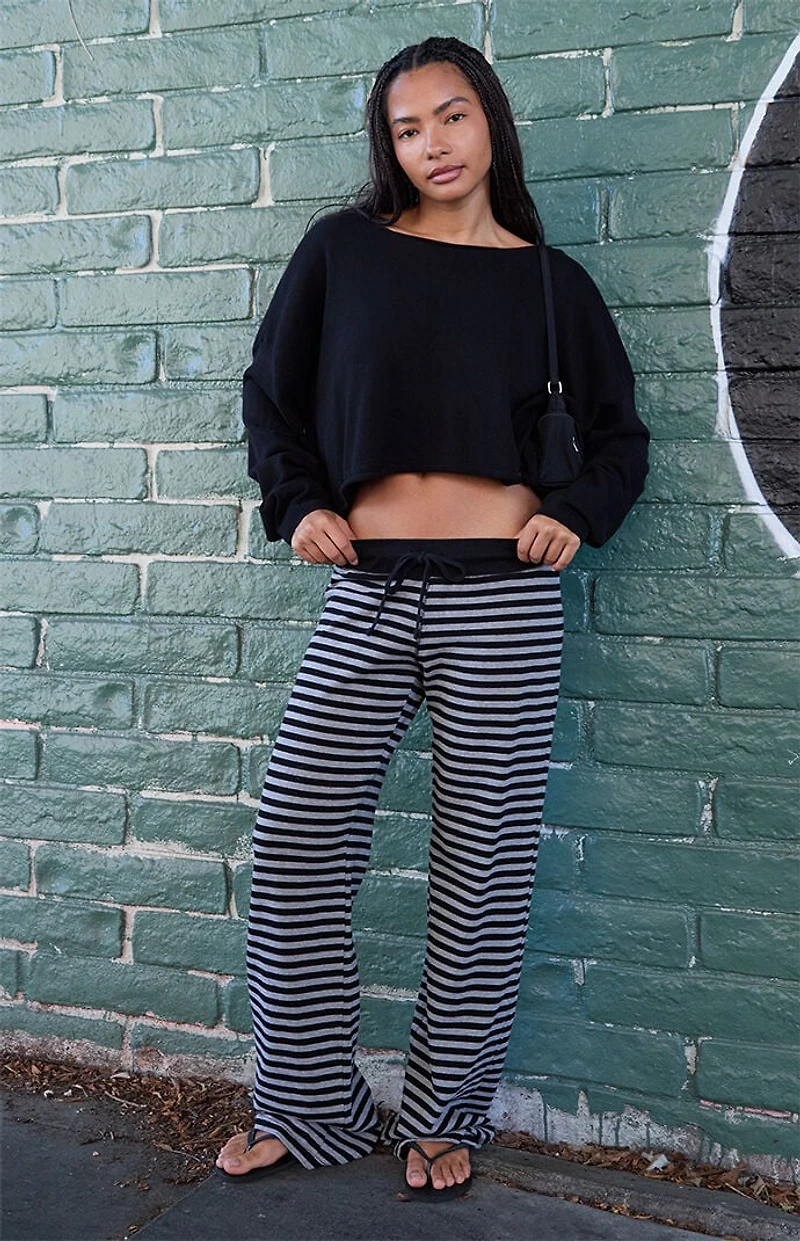 John Galt Black and Hilary Striped Yoga Baggy Sweatpants