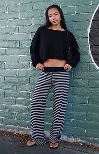 John Galt Black and Hilary Striped Yoga Baggy Sweatpants