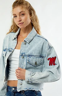 HYPE & VICE Mississippi Ole Miss Frayed Cropped Denim Jacket