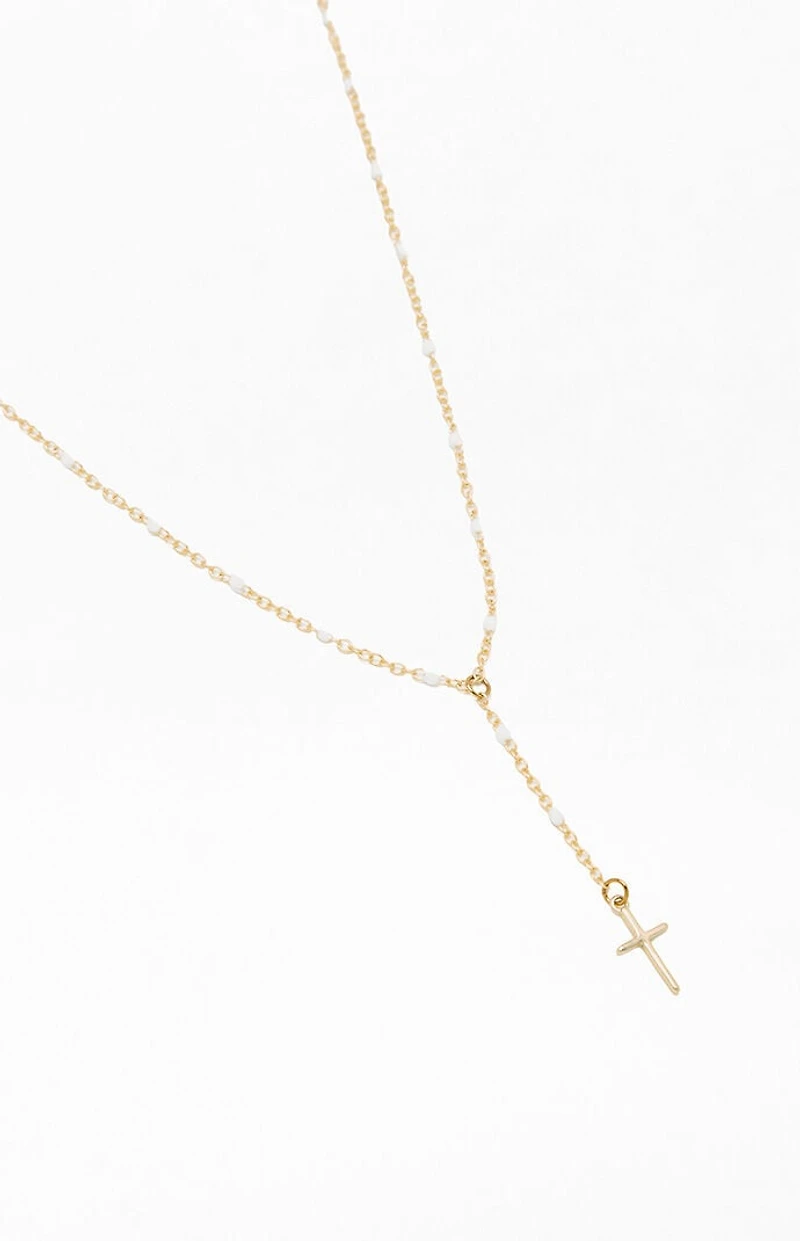 John Galt Gold Beaded Cross Chain Necklace