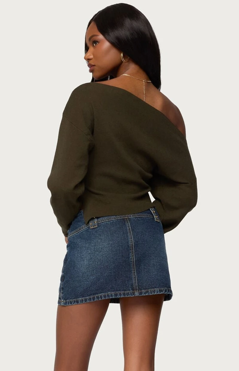 Edikted Chenelle Asymmetric Off Shoulder Sweater