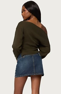 Edikted Chenelle Asymmetric Off Shoulder Sweater