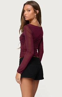 Edikted Oona Sheer Gathered Long Sleeve Top