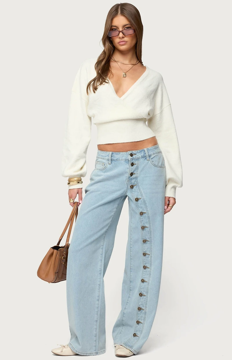Edikted Adison Button Low Rise Baggy Jeans