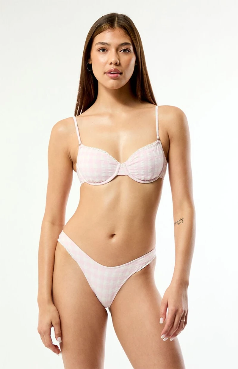 Pacsun Pink & White Plaid Hazel Underwire Bralette Bikini Top