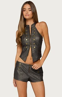 Edikted Harle Napoleon Faux Leather Halter Top