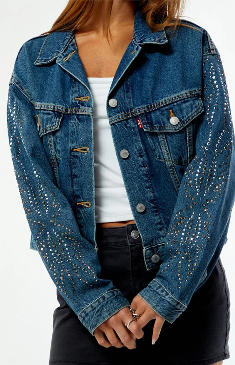 Levi's Medium Indigo Rhinestone Shrunken '90s Cropped Denim Jacket