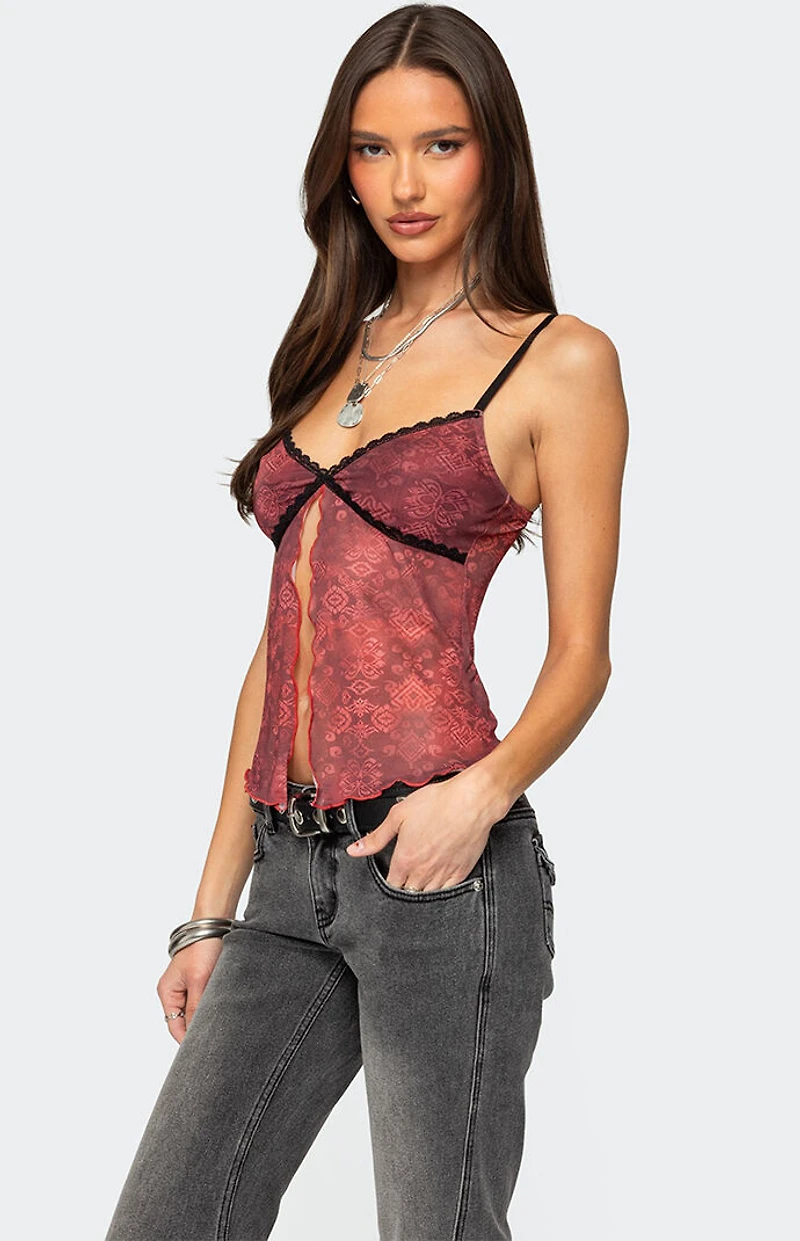 Edikted Printed Mesh Split Front Top
