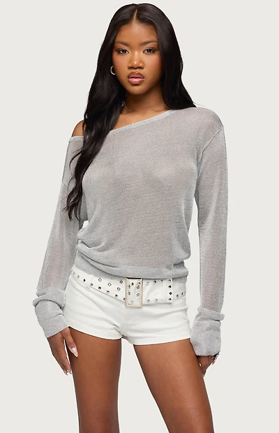 Edikted Charlo Off Shoulder Shiny Knit Top