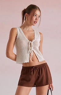 Beverly and Beck Linen Drawstring Micro Shorts