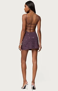 Edikted Stefanie Rhinestone Backless Mini Dress