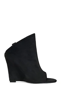 AZALEA WANG Women's Novis Black Peep Toe Wedge Sandals