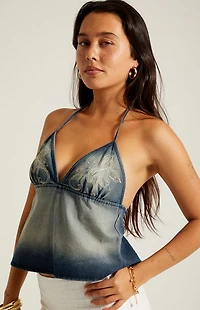 Beverly and Beck Embroidered Denim Halter Top