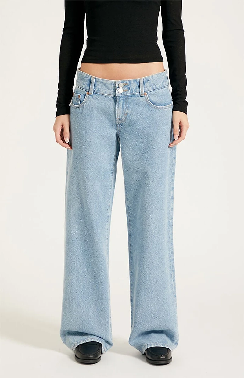 Pacsun Zoe Low Rise Girlfriend Jeans Button Pocket Light Blue