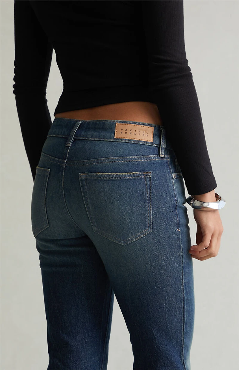 Pacsun Jade Low Rise Bootcut Jeans Stretch Tinted Dark Blue