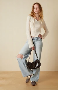 Your Favorite Diana Open Knit Tie Front Sweater