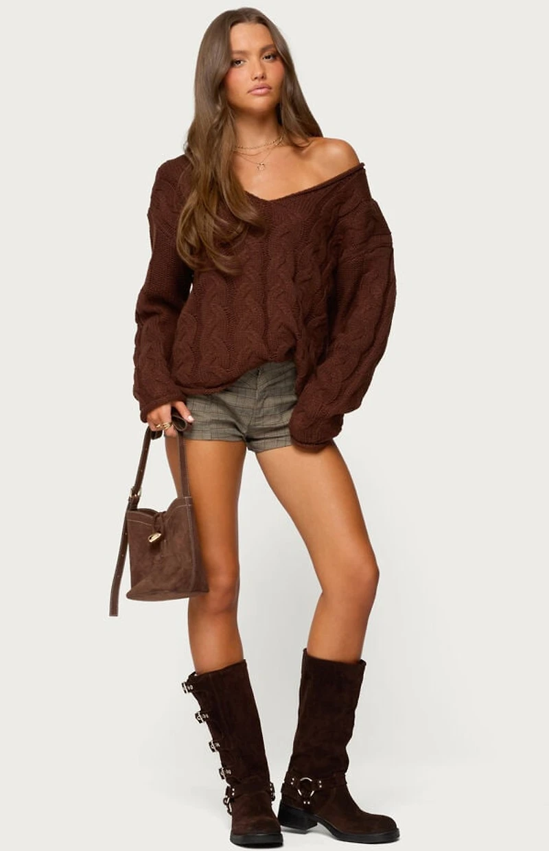 Edikted Ayvey Plaid Tailored Micro Shorts