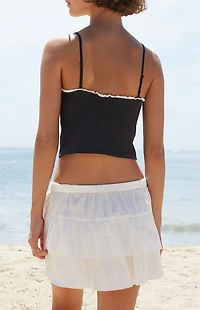 John Galt Black Lace Trim Cropped Tank Top