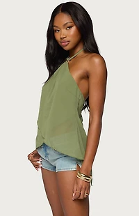 Edikted Chiffon Split Back Halter Top