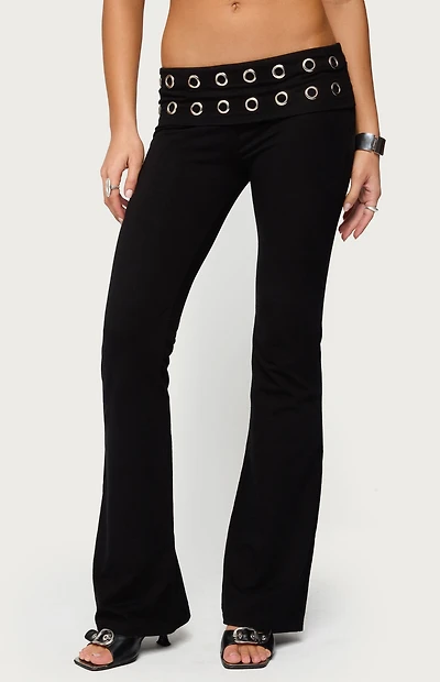 Edikted Nairobi Grommet Foldover Flare Leggings