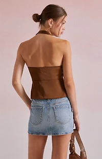 Beverly and Beck Celine Satin Tie Front Halter Top