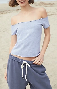 John Galt White & Light Blue Striped Bonnie Off-The-Shoulder Top