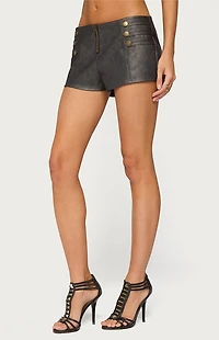 Edikted Harle Napoleon Faux Leather Micro Shorts