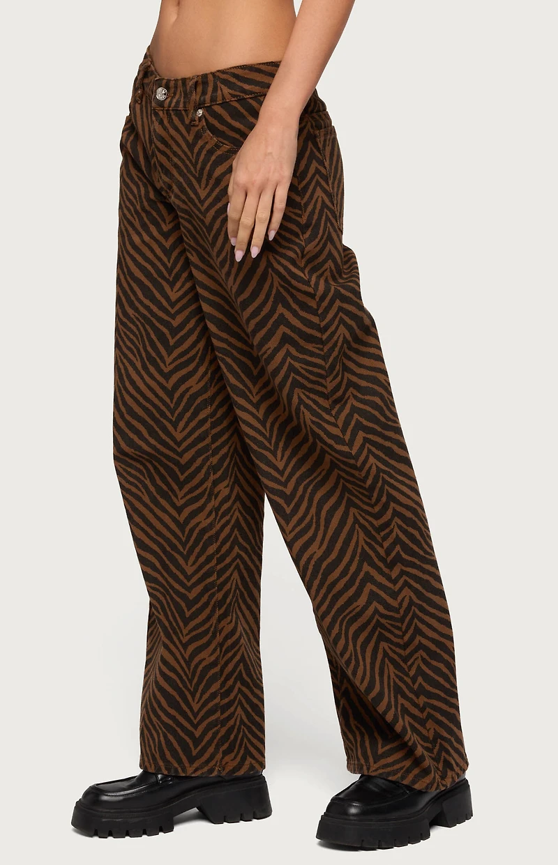 Edikted Zebra Print Low Rise Baggy Jeans
