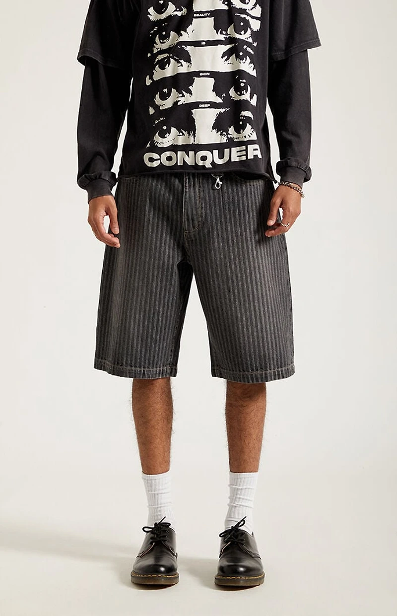 Pacsun Austin Extreme Baggy Denim Shorts Pinstripe Washed Black