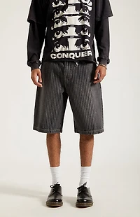 Pacsun Austin Extreme Baggy Denim Shorts Pinstripe Washed Black