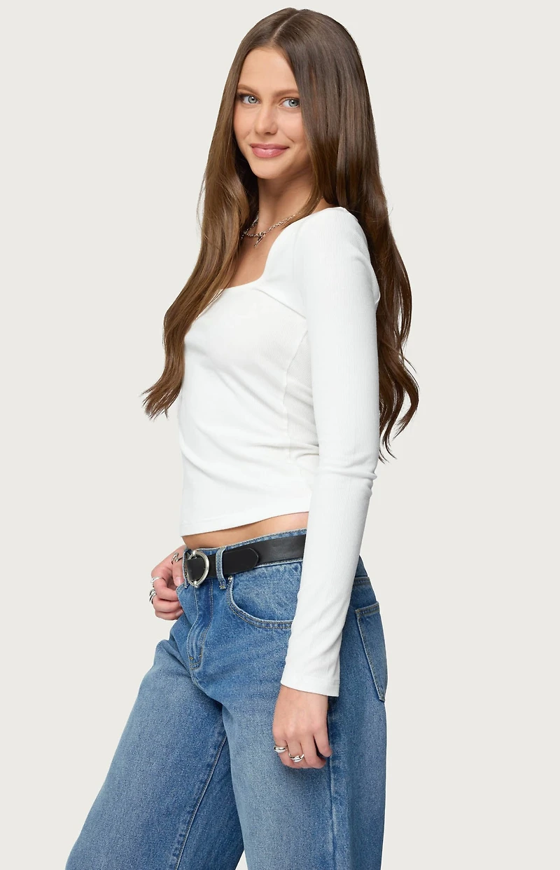 Edikted Zandra Square Neck Ribbed Top