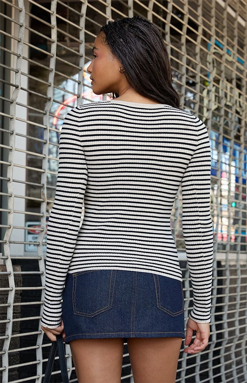John Galt Black & Cream Striped Long Sleeve Top