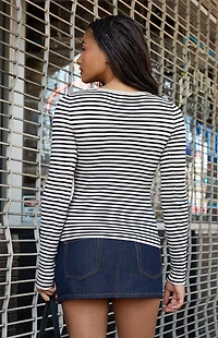 John Galt Black & Cream Striped Long Sleeve Top
