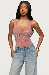 Edikted Angelita Rhinestone Sheer Mesh Bodysuit