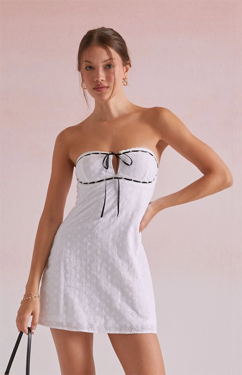 Beverly and Beck Amelia Lace Trim Eyelet Strapless Mini Dress