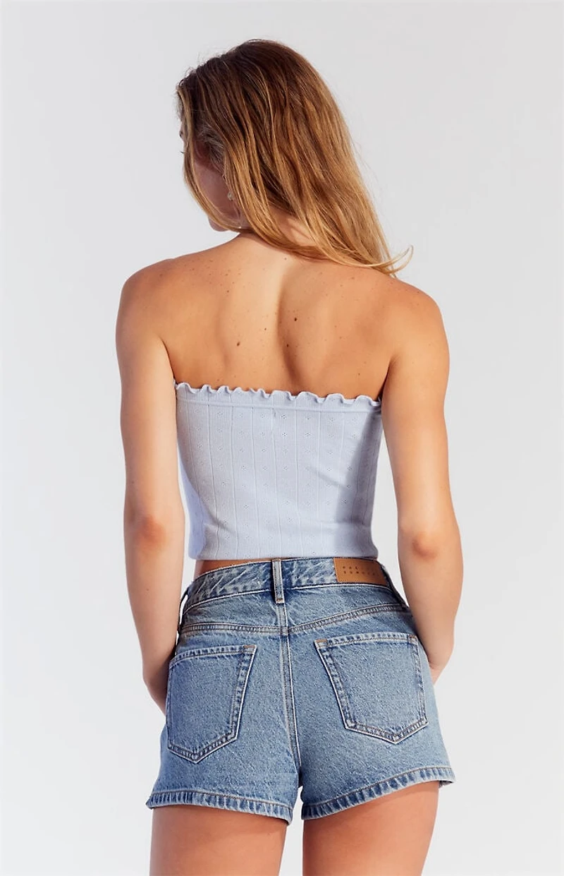 Pacsun Light Indigo Exposed Button High Waisted Denim Festival Shorts
