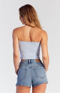 Pacsun Light Indigo Exposed Button High Waisted Denim Festival Shorts