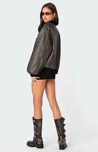 Edikted Vava Washed Faux Leather Bomber Jacket