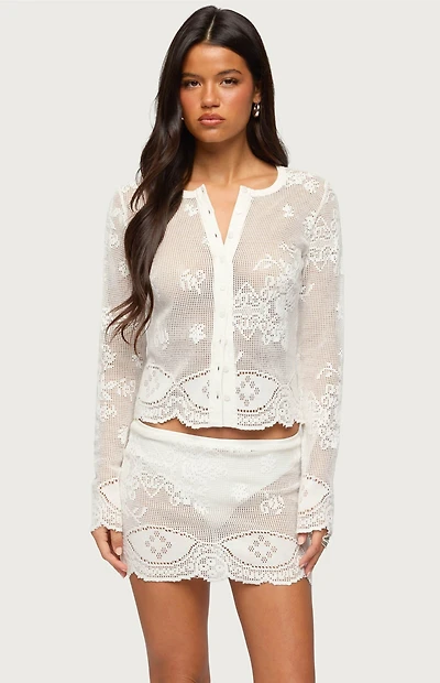 Edikted Rusa Button Up Sheer Crochet Top