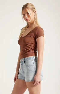 Pacsun Ivy High Waisted Denim Festival Shorts Light Blue