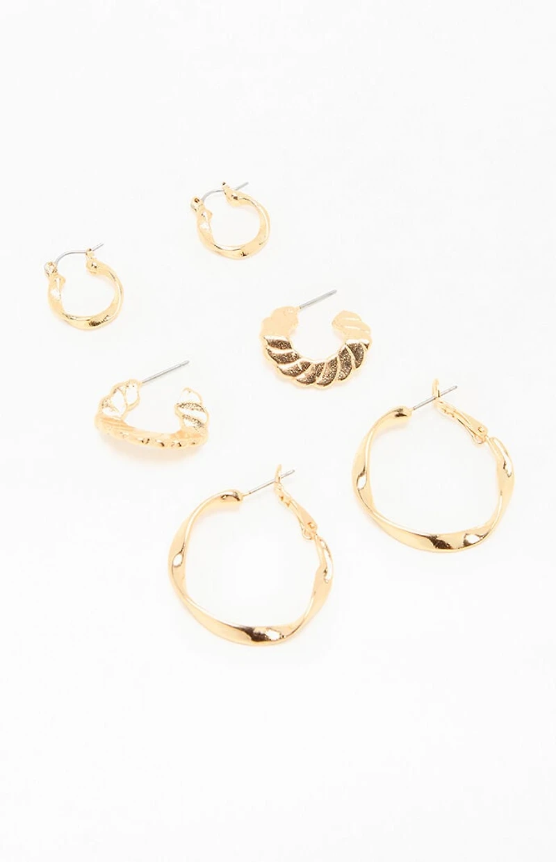 Pacsun 3 Pack Gold Textured Hoop Earrings