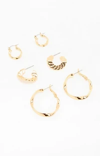 Pacsun 3 Pack Gold Textured Hoop Earrings