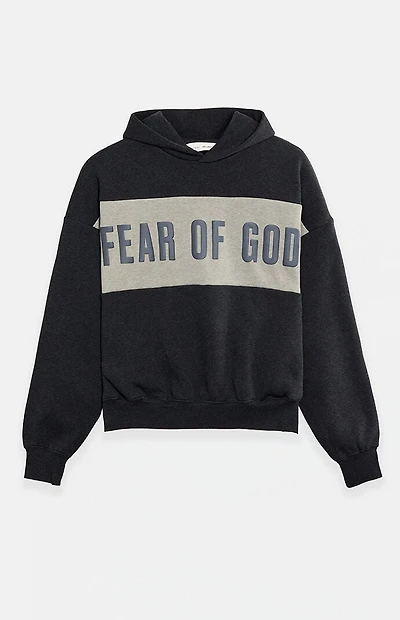 Fear of God ESSENTIALS Iron Grey Heather Paneled Cropped Relaxed Hoodie