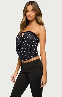 Edikted Jaclyn Polka Dot Mesh Strapless Top