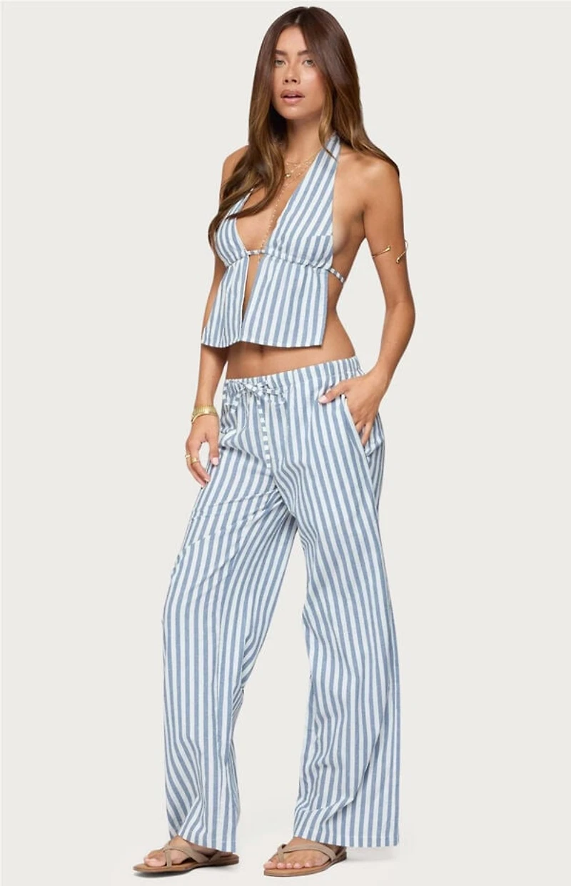 Edikted Macey Striped Split Front Backless Top