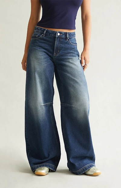 Pacsun Remi Baggy Barrel Jeans Knee Dart Dark Blue
