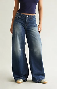 Pacsun Remi Baggy Barrel Jeans Knee Dart Dark Blue