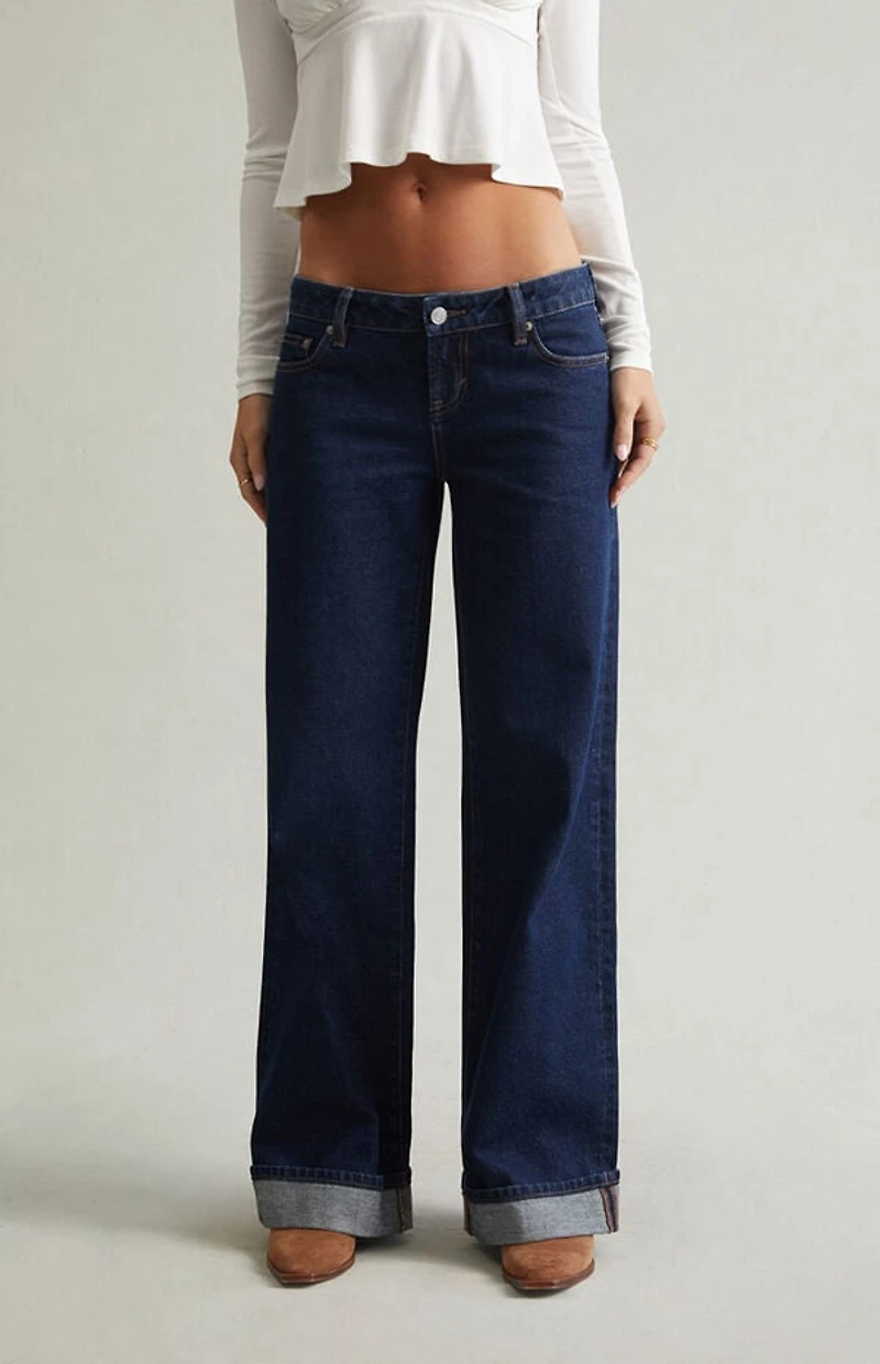 Pacsun Ultimate Low Rise Baggy Jeans Cuffed Dark Blue